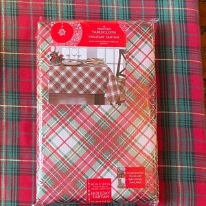 Holiday Tartan Printed Tablecloth - Red and Green 60”x144”.